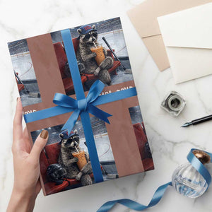 Hockey Mom Raccoon Iced Coffee Wrapping Paper Roll I Live Here Now TS14 Mocha Print Your Wear