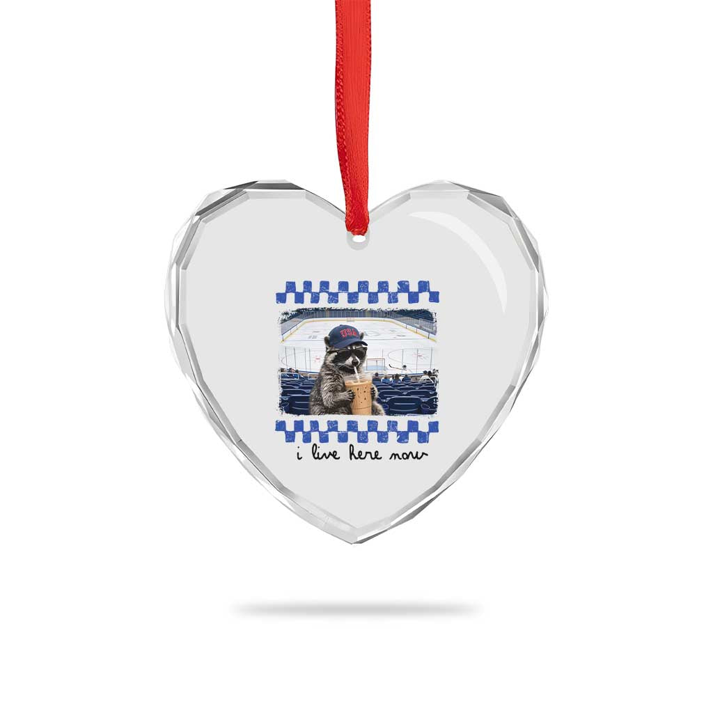 Hockey Mom Raccoon Iced Coffee Heart Crystal Glass Ornament I Live Here Now TS14 Print Your Wear