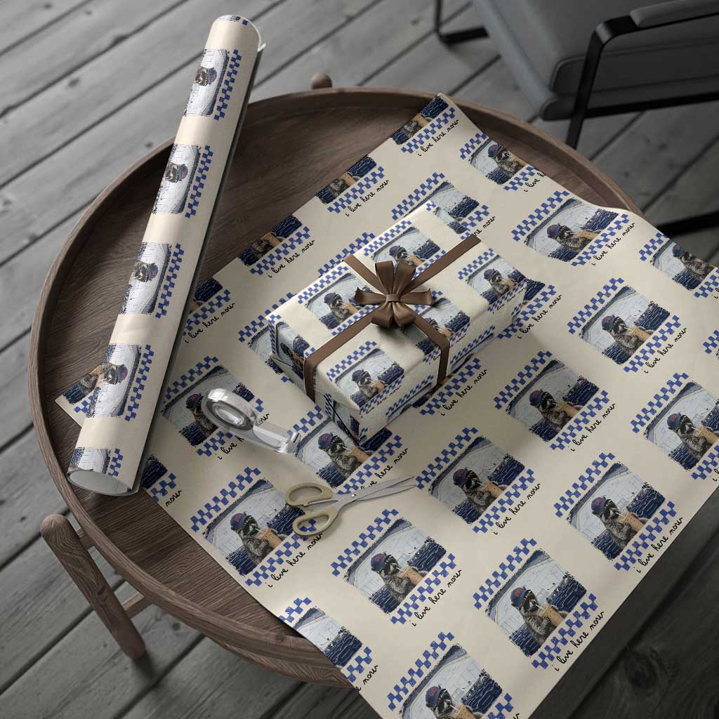 Hockey Mom Raccoon Iced Coffee Wrapping Paper Roll I Live Here Now TS14 Beige Print Your Wear