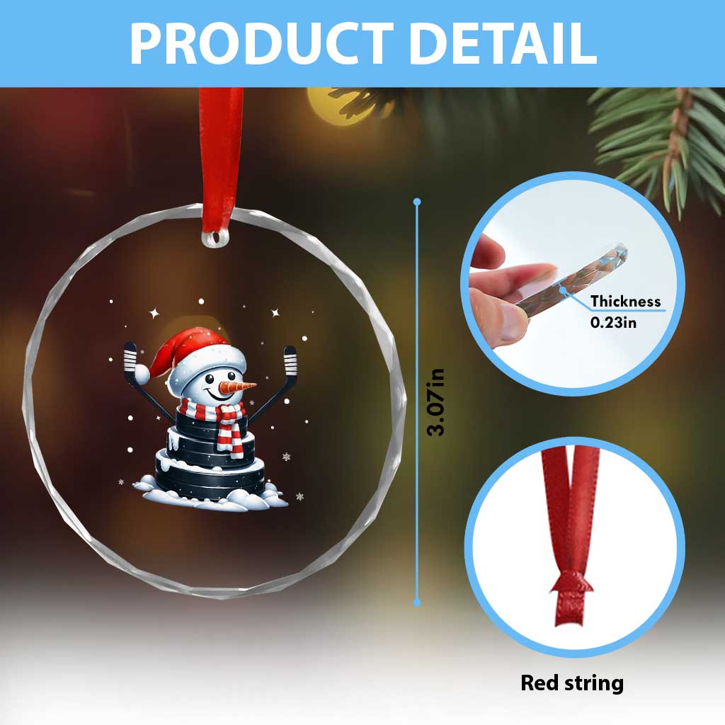 Hockey Puck Snowman Crystal Glass Ornament Funny Holiday Christmas Gift TS12 Print Your Wear