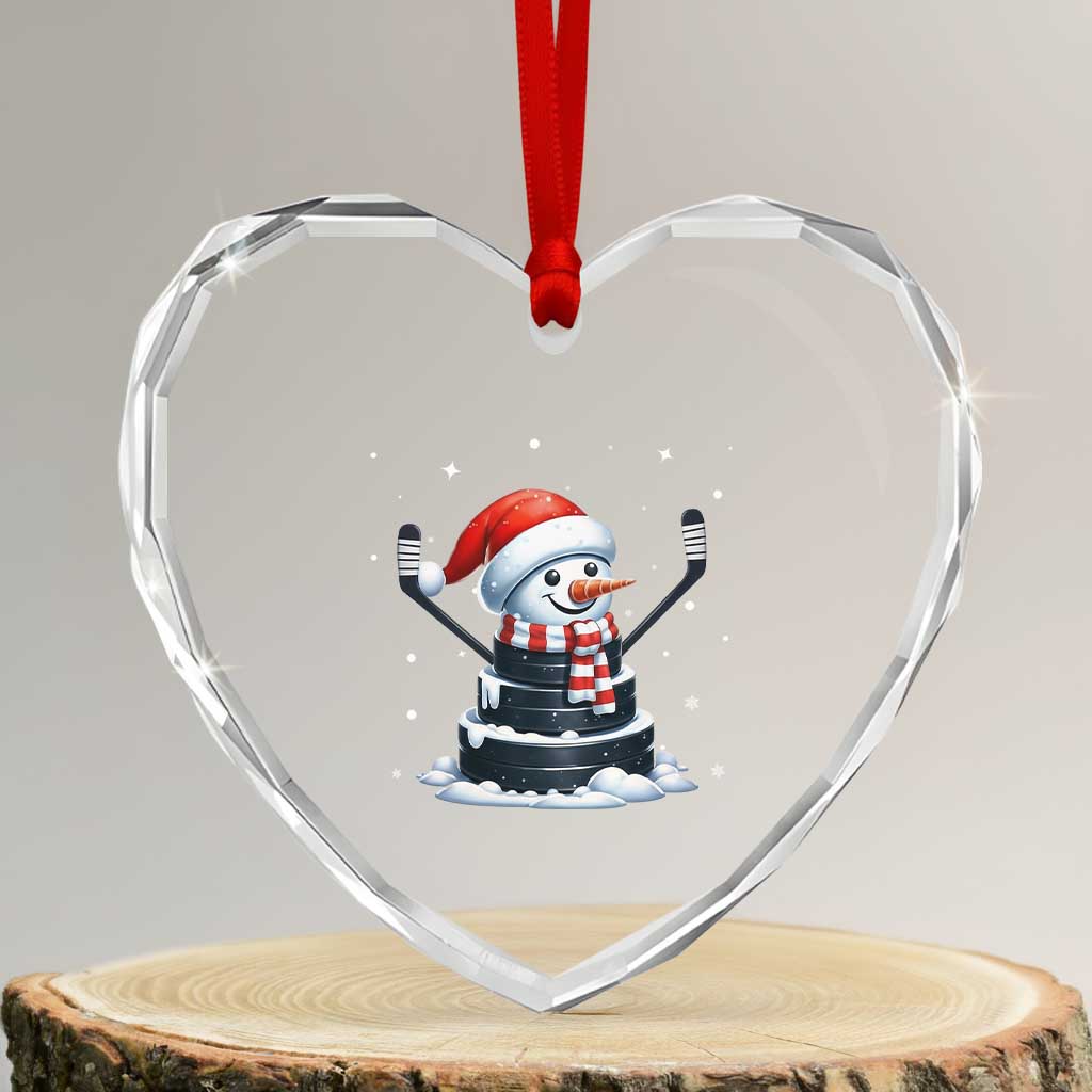 Hockey Puck Snowman Heart Crystal Glass Ornament Funny Holiday Christmas Gift TS12 Transparent Glass 3'' Heart Print Your Wear