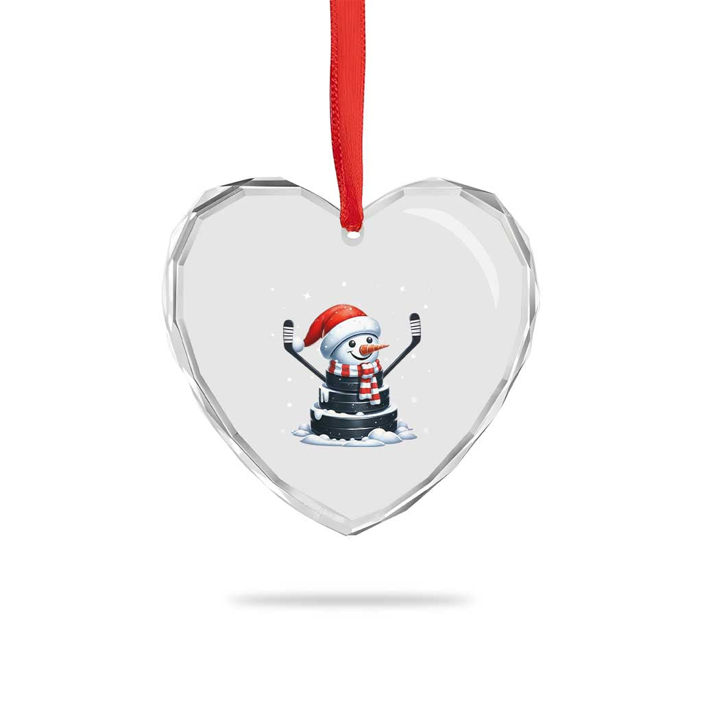 Hockey Puck Snowman Heart Crystal Glass Ornament Funny Holiday Christmas Gift TS12 Print Your Wear