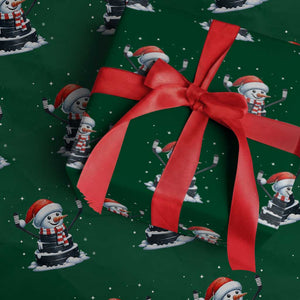 Hockey Puck Snowman Wrapping Paper Roll Funny Holiday Christmas Gift TS12 Green Print Your Wear