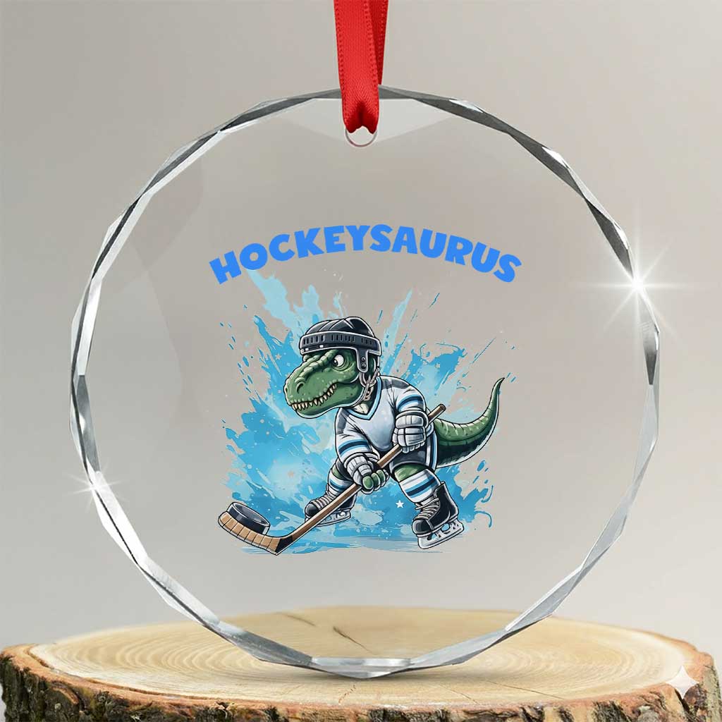 Hockeysaurus Crystal Glass Ornament Funny Dinosaur Playing Ice Hockey Gift TS12 Transparent Glass 3'' Circle Print Your Wear