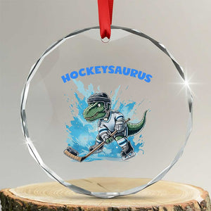 Hockeysaurus Crystal Glass Ornament Funny Dinosaur Playing Ice Hockey Gift TS12 Transparent Glass 3'' Circle Print Your Wear