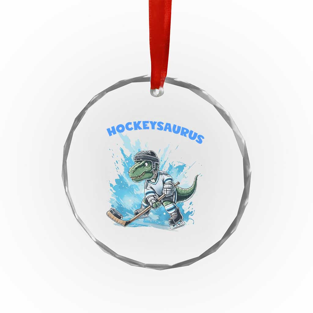 Hockeysaurus Crystal Glass Ornament Funny Dinosaur Playing Ice Hockey Gift TS12 Print Your Wear