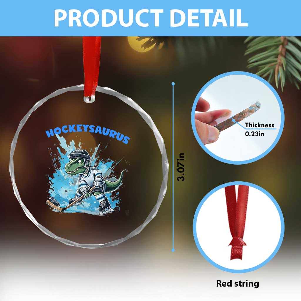 Hockeysaurus Crystal Glass Ornament Funny Dinosaur Playing Ice Hockey Gift TS12 Print Your Wear