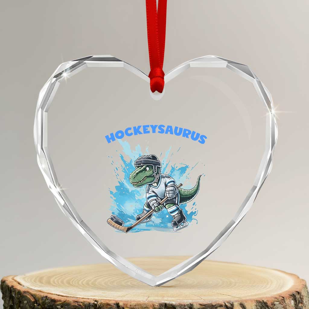 Hockeysaurus Heart Crystal Glass Ornament Funny Dinosaur Playing Ice Hockey Gift TS12 Transparent Glass 3'' Heart Print Your Wear