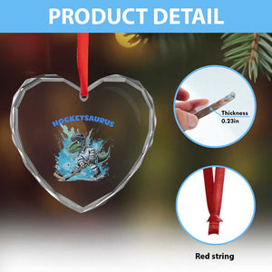 Hockeysaurus Heart Crystal Glass Ornament Funny Dinosaur Playing Ice Hockey Gift TS12 Print Your Wear