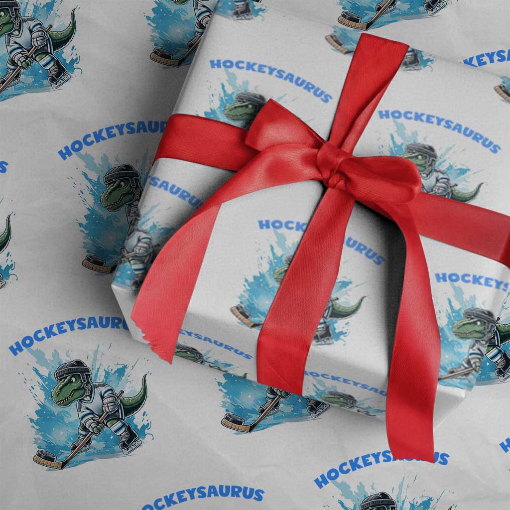 Hockeysaurus Wrapping Paper Roll Funny Dinosaur Playing Ice Hockey Gift TS12 White Print Your Wear