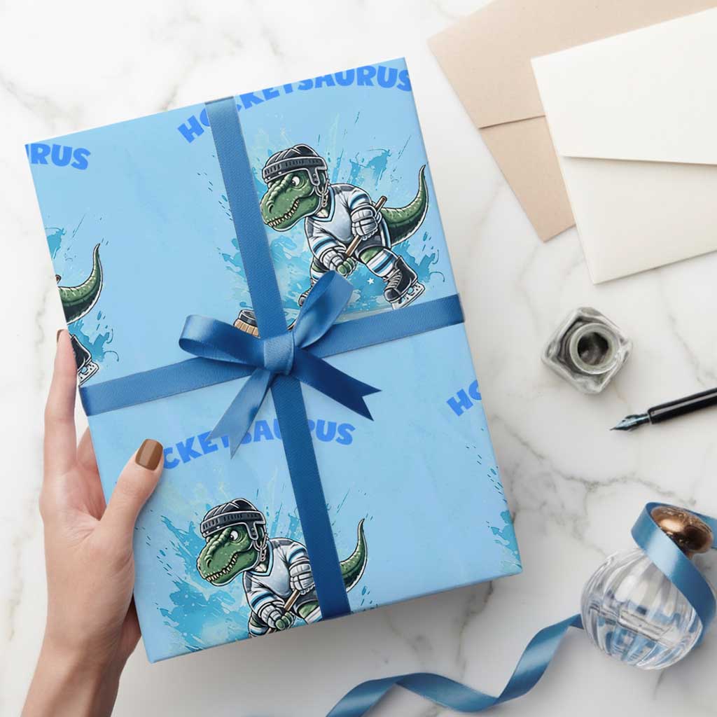 Hockeysaurus Wrapping Paper Roll Funny Dinosaur Playing Ice Hockey Gift TS12 Light Blue Print Your Wear