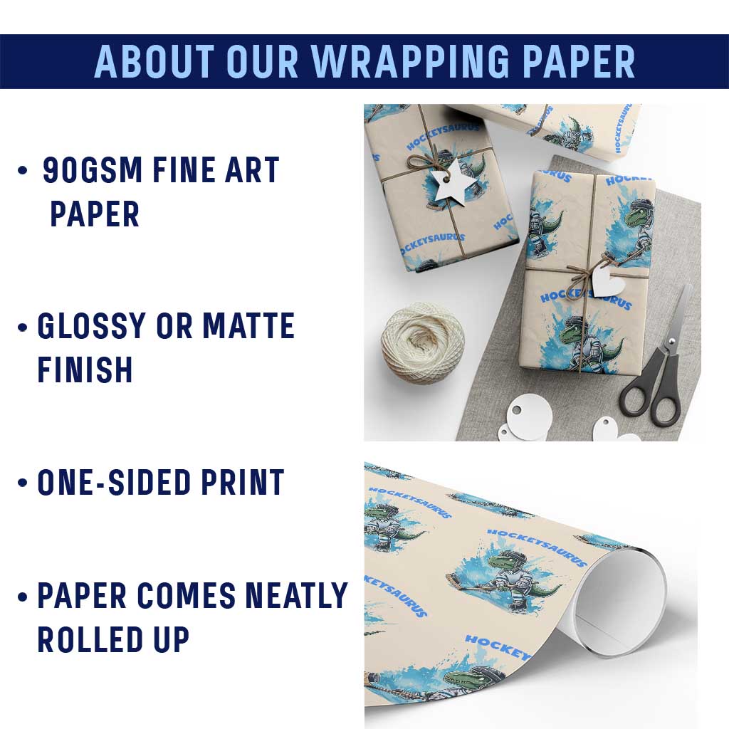 Hockeysaurus Wrapping Paper Roll Funny Dinosaur Playing Ice Hockey Gift TS12 Print Your Wear