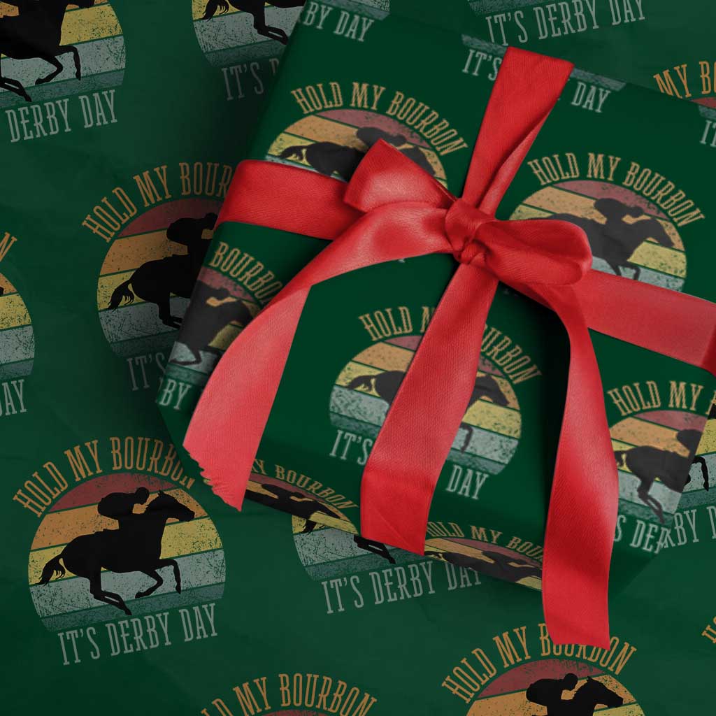 Hold My Bourbon It’s Derby Day Vintage Sunset Wrapping Paper Roll Funny Horse Racing Enthusiast Retro Graphic TS02 Green Print Your Wear