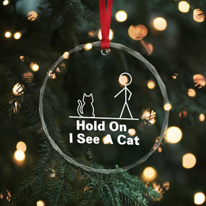 Hold On I See A Cat Crystal Glass Ornament Funny Cat Person Stick Figure Graphic TS10 Print Your Wear
