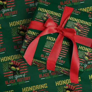 Honoring 100 Years Of Black History Wrapping Paper Roll Hand Fist Vintage American Flag TS11 Green Print Your Wear
