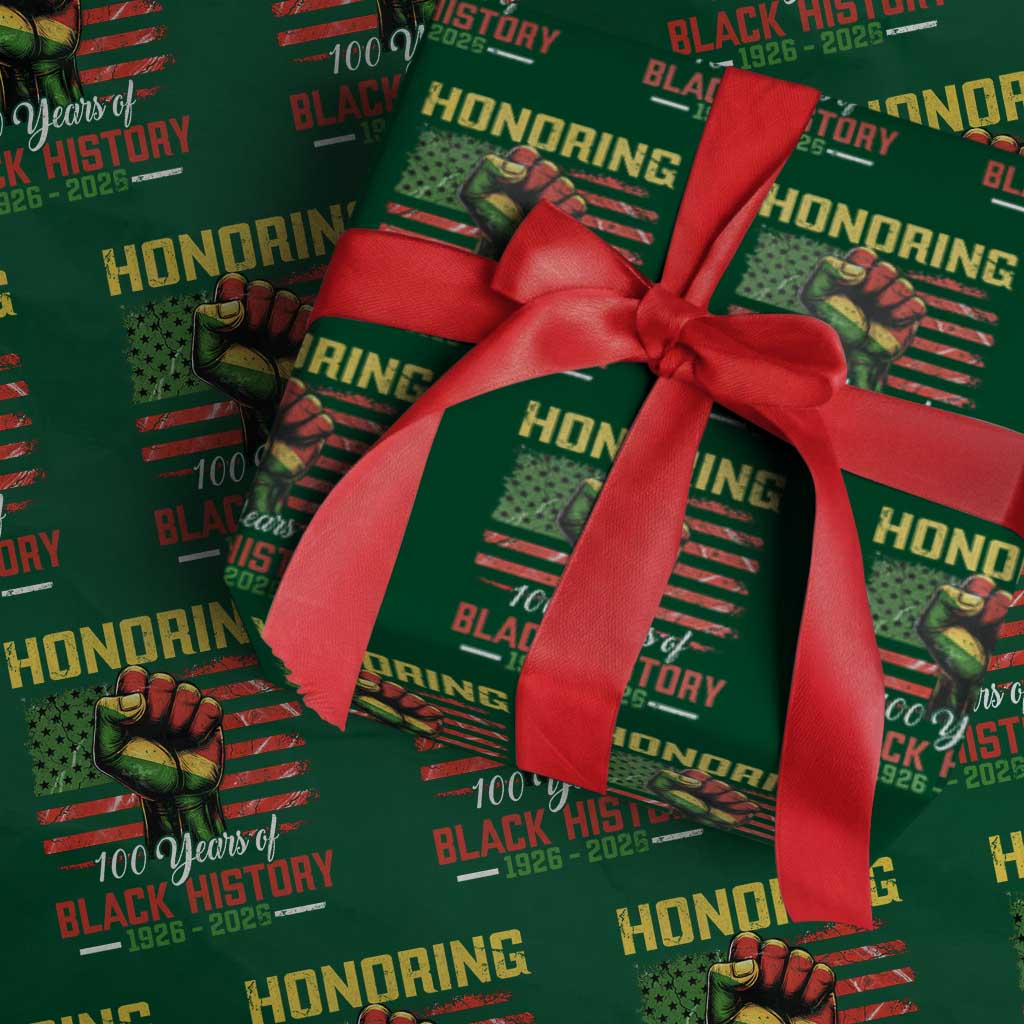 Honoring 100 Years Of Black History Wrapping Paper Roll Hand Fist Vintage American Flag TS11 Green Print Your Wear