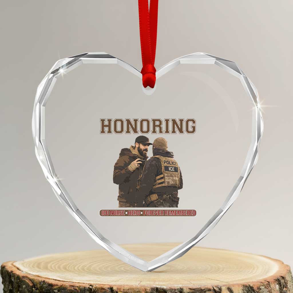 Honoring Alex Pretti ICU Nurse Tribute Support Gift Heart Crystal Glass Ornament TS12 Transparent Glass 3'' Heart Print Your Wear