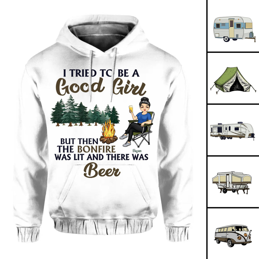 Personalized Camp Hoodie For Women I Tried To Be A Good Girl White CTM Youth Custom - Printyourwear