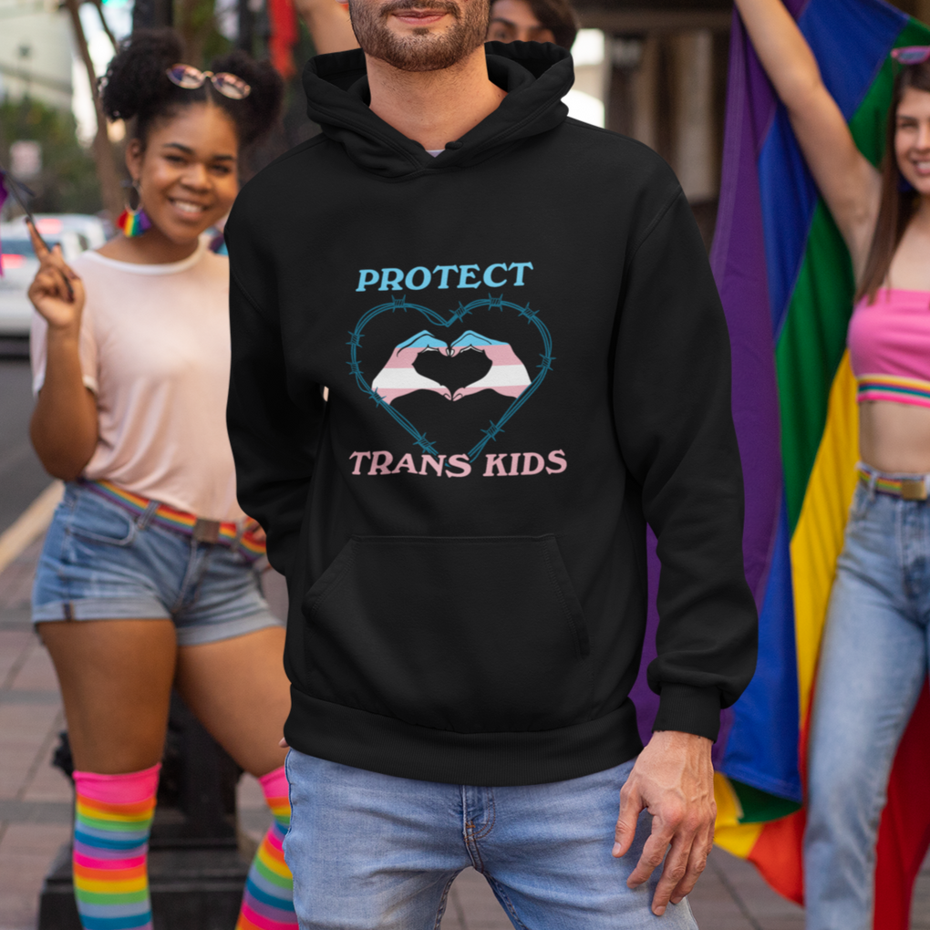 Protect Trans Kids Hoodie LGBT Support LGBT Pride Flag Heart Sign TS02 Printyourwear