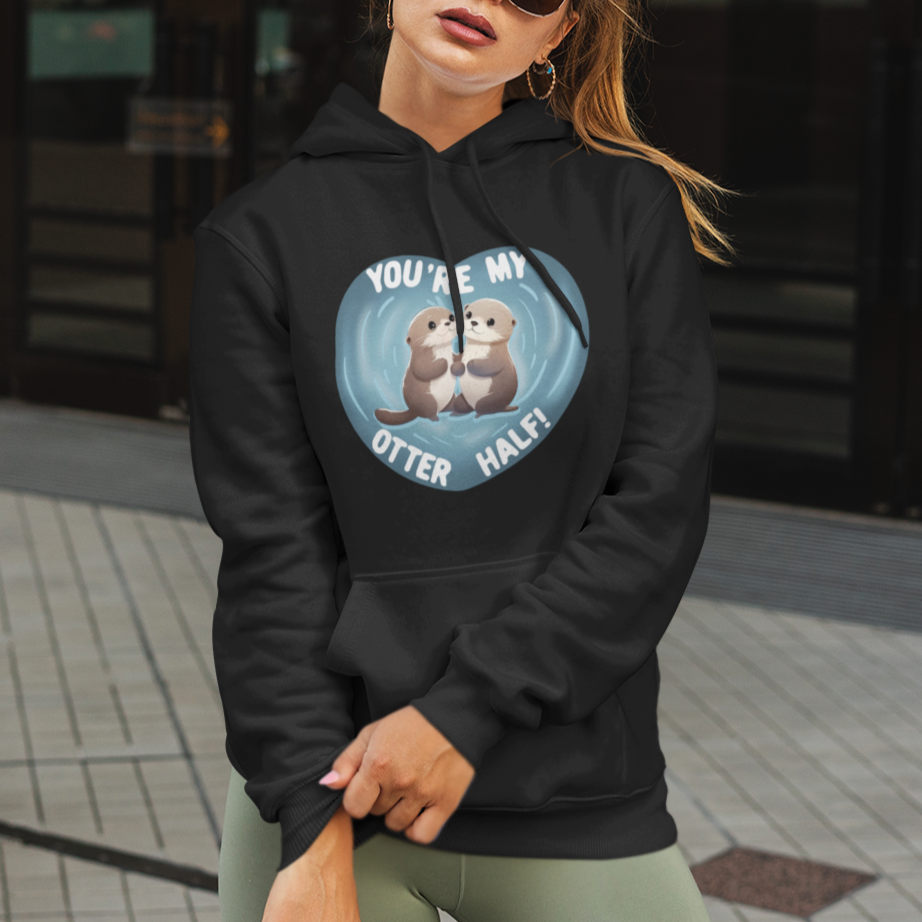 Valentine's Day Hoodie You're My Otter Half Cute Animal Hug Holding Hand TS09 Printyourwear