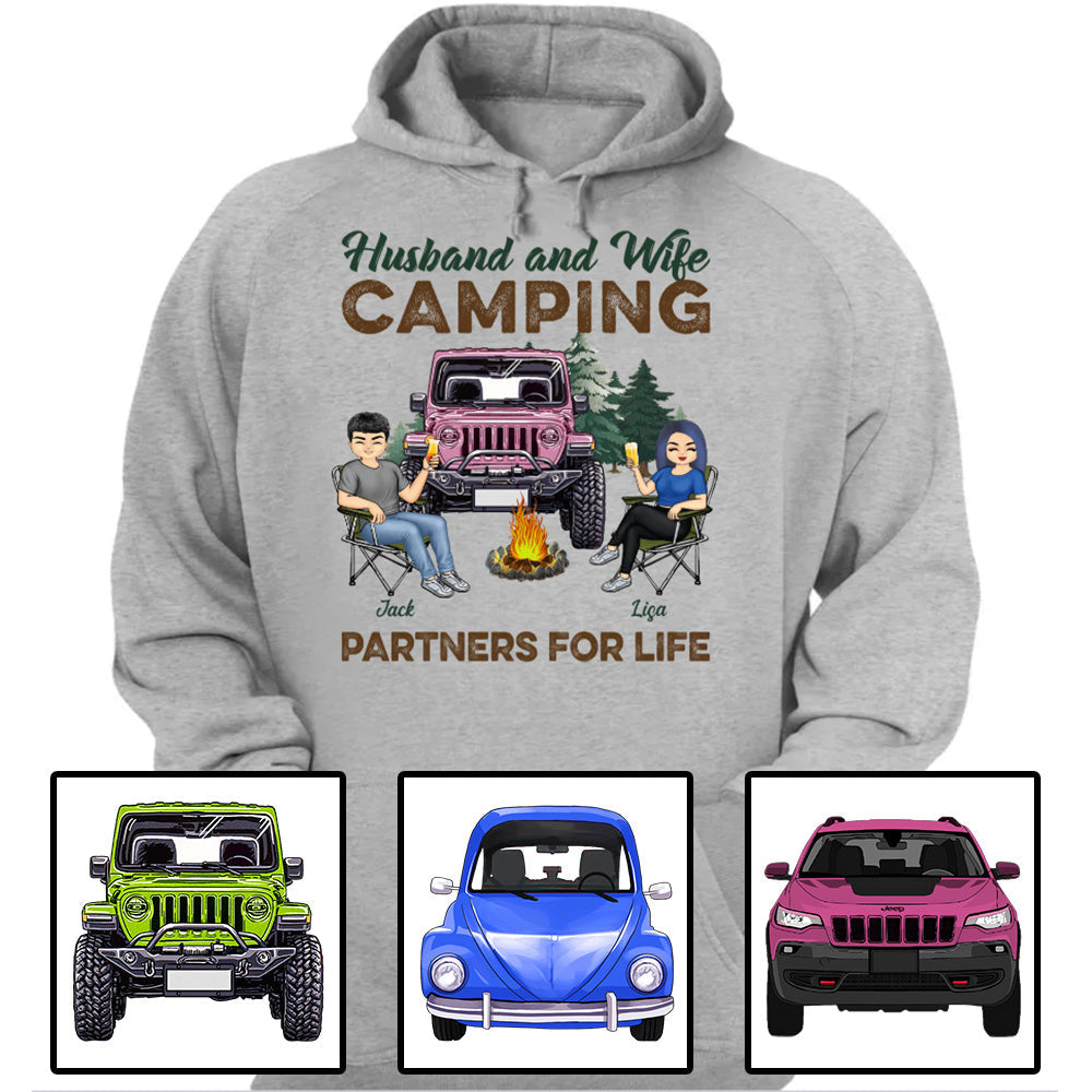 Custom JP Shirts, Husband And Wife Camping Partners For Life, JP Couple Apparel CTM Custom - Printyourwear