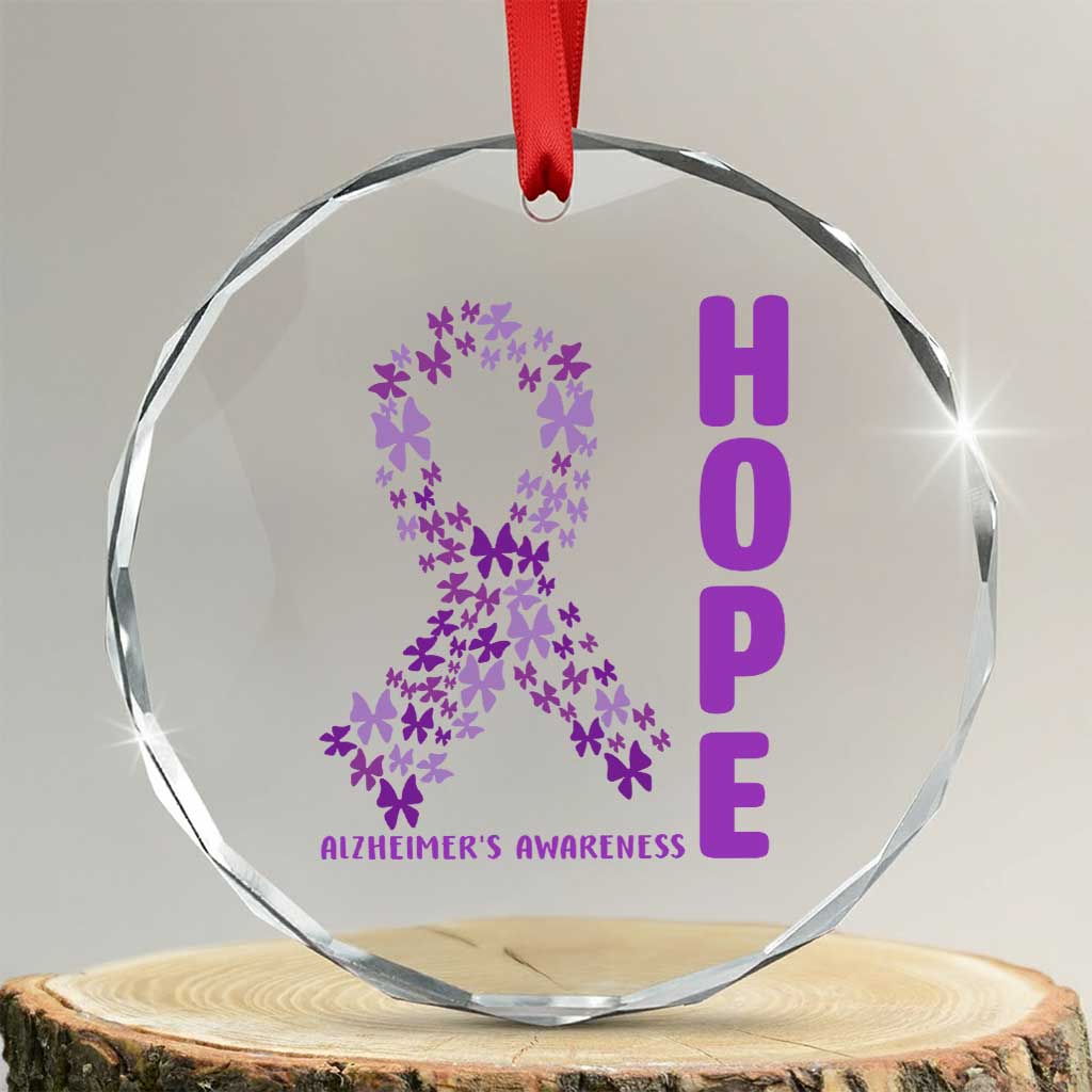 Hope Alzheimer's Awareness Purple Butterfly Ribbon Support Crystal Glass Ornament TS12 Transparent Glass 3'' Circle Print Your Wear