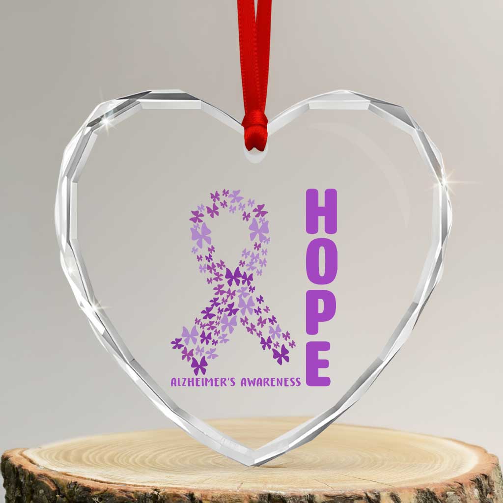 Hope Alzheimer's Awareness Purple Butterfly Ribbon Support Heart Crystal Glass Ornament TS12 Transparent Glass 3'' Heart Print Your Wear