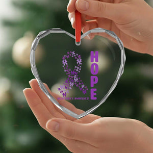 Hope Alzheimer's Awareness Purple Butterfly Ribbon Support Heart Crystal Glass Ornament