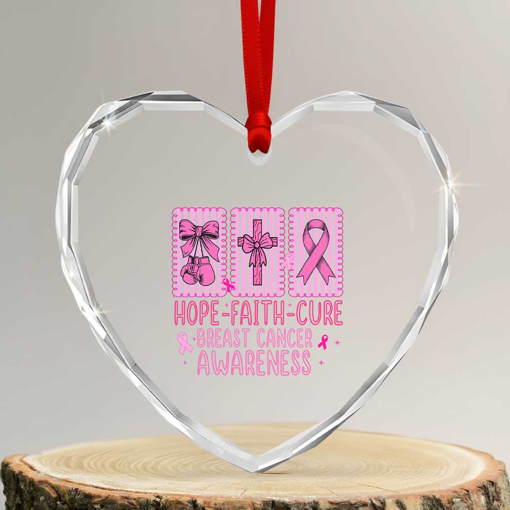 Hope Faith Cure Breast Cancer Awareness Heart Crystal Glass Ornament Pink Ribbon Survivor Support Gift