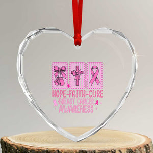 Hope Faith Cure Breast Cancer Awareness Heart Crystal Glass Ornament Pink Ribbon Survivor Support Gift