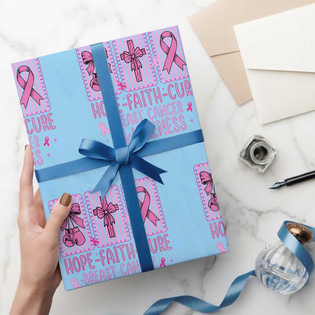 Hope Faith Cure Breast Cancer Awareness Wrapping Paper Roll Pink Ribbon Survivor Support Gift