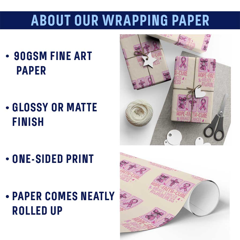 Hope Faith Cure Breast Cancer Awareness Wrapping Paper Roll Pink Ribbon Survivor Support Gift