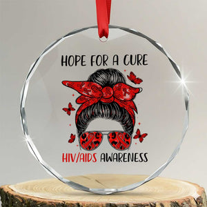 Hope For A Cure HIV Awareness Crystal Glass Ornament Strong Woman Red Ribbon Gift TS12 Transparent Glass 3'' Circle Print Your Wear