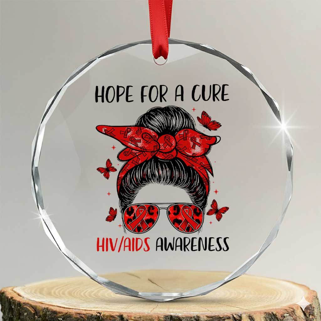 Hope For A Cure HIV Awareness Crystal Glass Ornament Strong Woman Red Ribbon Gift TS12 Transparent Glass 3'' Circle Print Your Wear