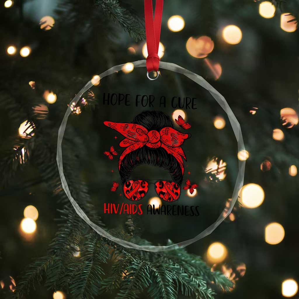 Hope For A Cure HIV Awareness Crystal Glass Ornament Strong Woman Red Ribbon Gift TS12 Print Your Wear