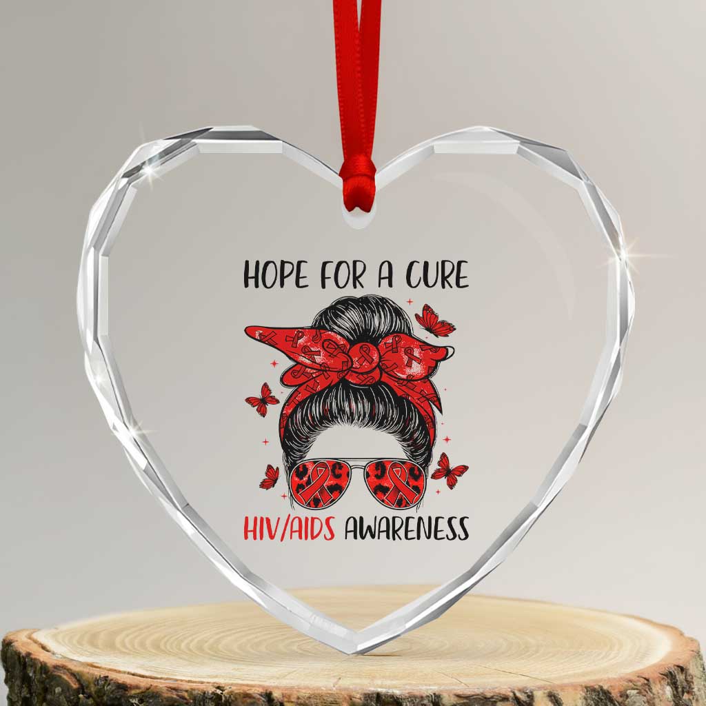 Hope For A Cure HIV Awareness Heart Crystal Glass Ornament Strong Woman Red Ribbon Gift TS12 Transparent Glass 3'' Heart Print Your Wear