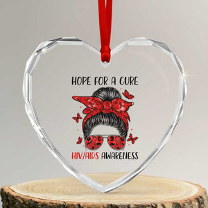 Hope For A Cure HIV Awareness Heart Crystal Glass Ornament Strong Woman Red Ribbon Gift TS12 Transparent Glass 3'' Heart Print Your Wear