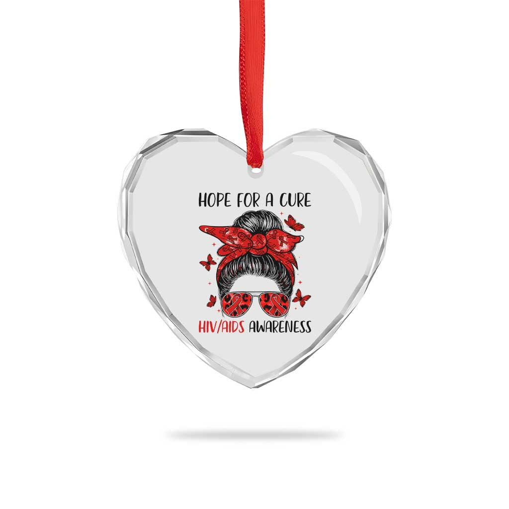 Hope For A Cure HIV Awareness Heart Crystal Glass Ornament Strong Woman Red Ribbon Gift TS12 Print Your Wear