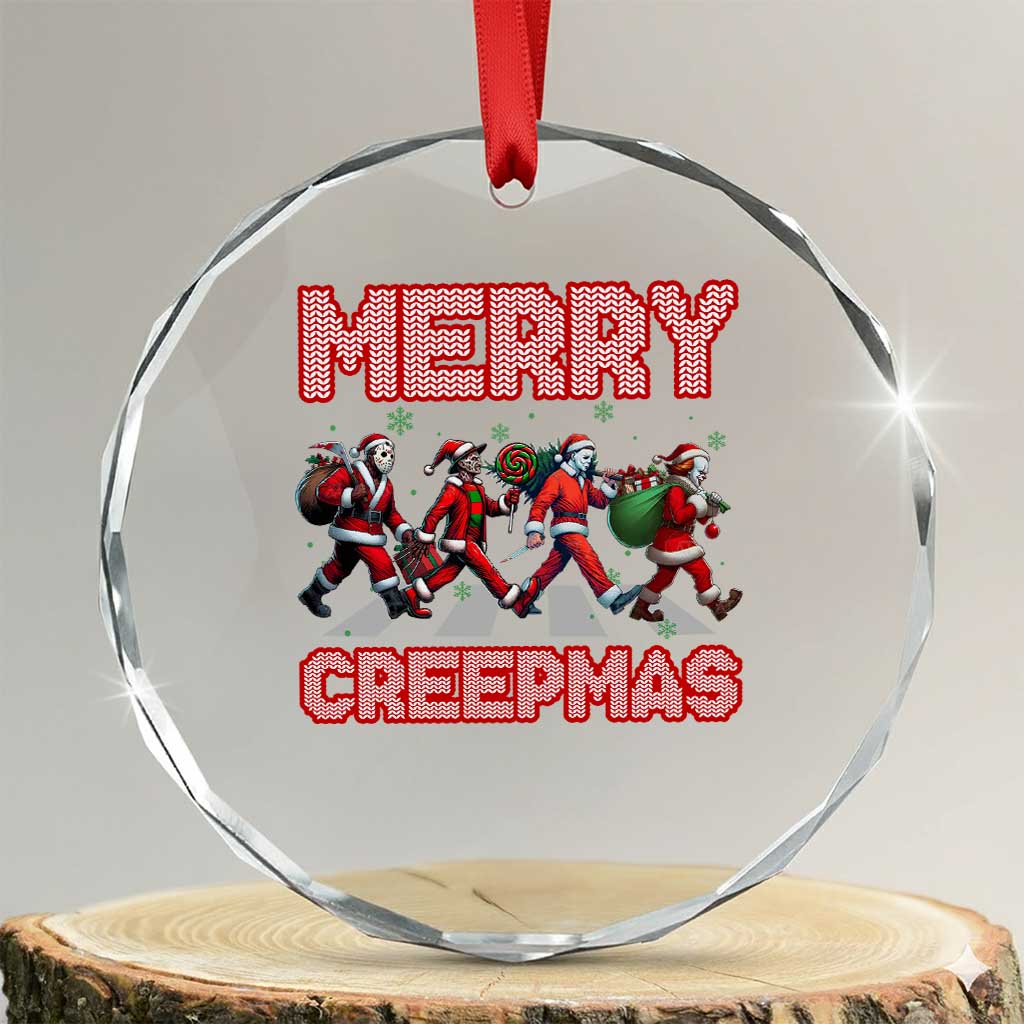 Horror Xmas Crystal Glass Ornament Merry Creepmas Horror Characters TS09 Transparent Glass 3'' Circle Print Your Wear