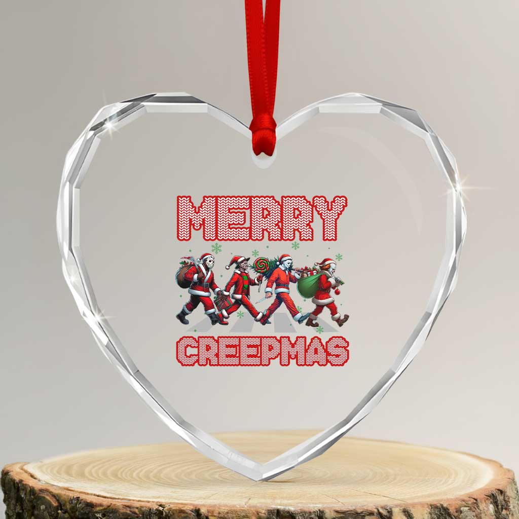 Horror Xmas Heart Crystal Glass Ornament Merry Creepmas Horror Characters TS09 Transparent Glass 3'' Heart Print Your Wear