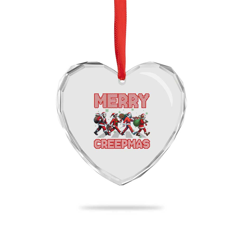 Horror Xmas Heart Crystal Glass Ornament Merry Creepmas Horror Characters TS09 Print Your Wear