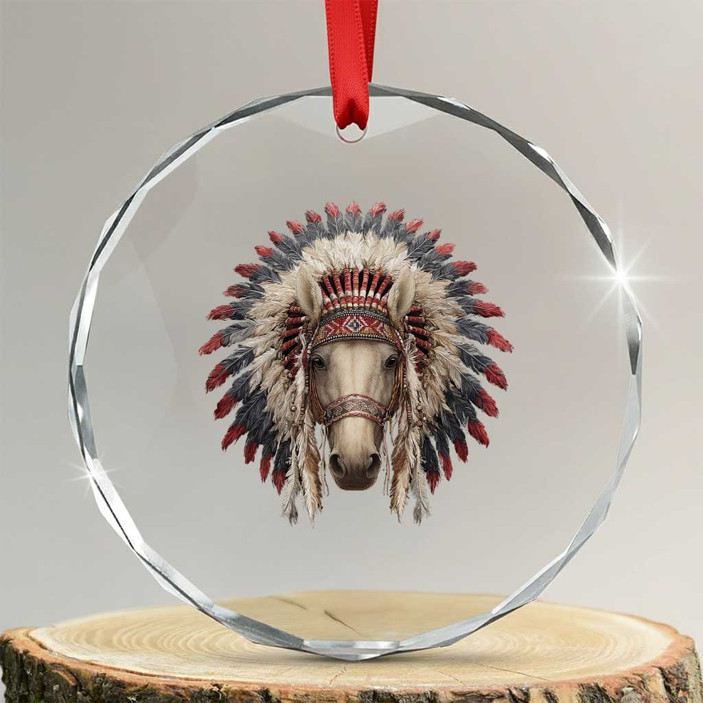 Horse Native American Indigenous Heritage War Bonnet Crystal Glass Ornament