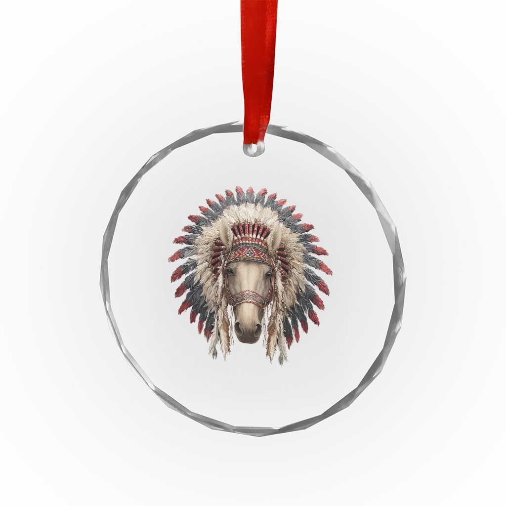 Horse Native American Indigenous Heritage War Bonnet Crystal Glass Ornament