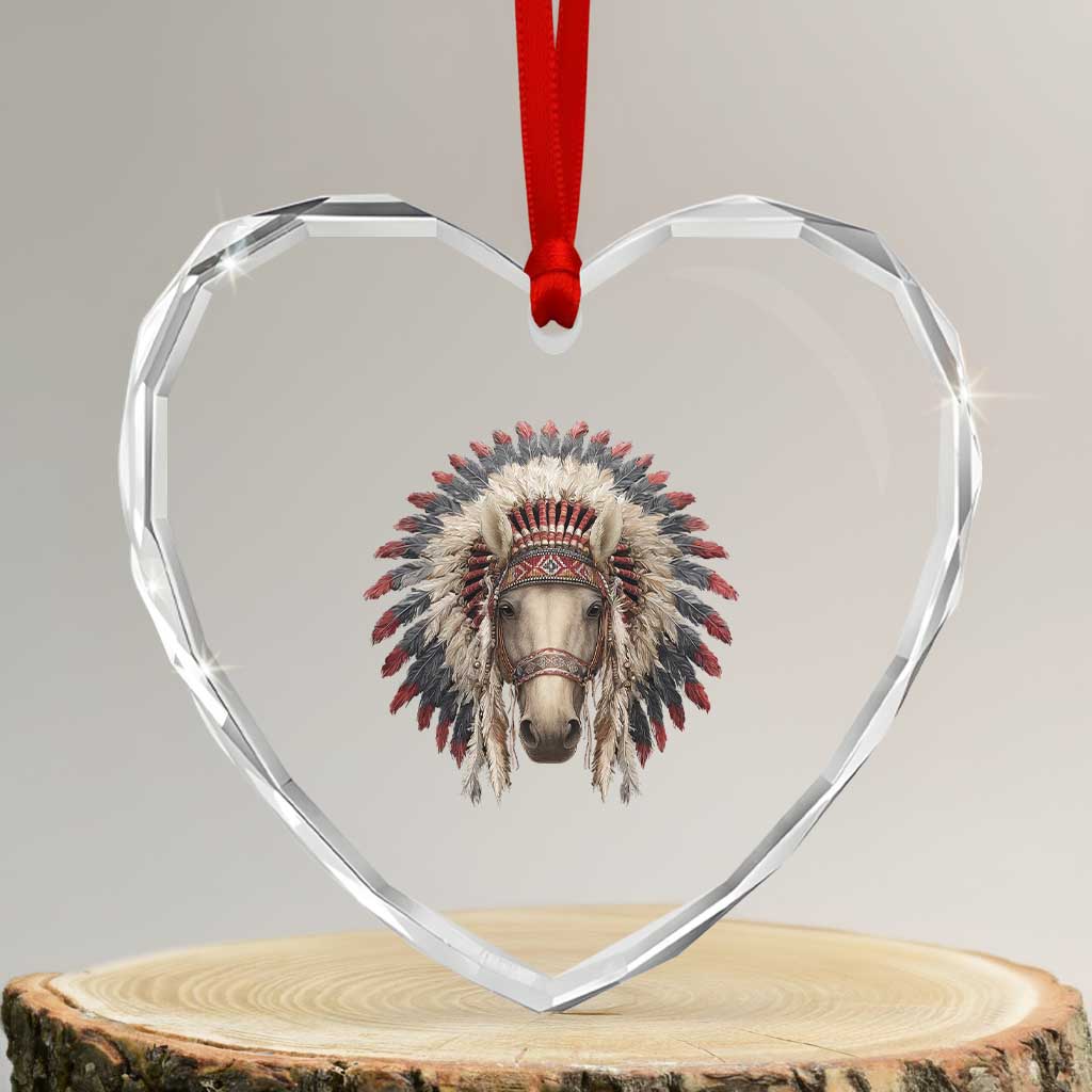 Horse Native American Indigenous Heritage War Bonnet Heart Crystal Glass Ornament TS11 Transparent Glass 3'' Heart Print Your Wear