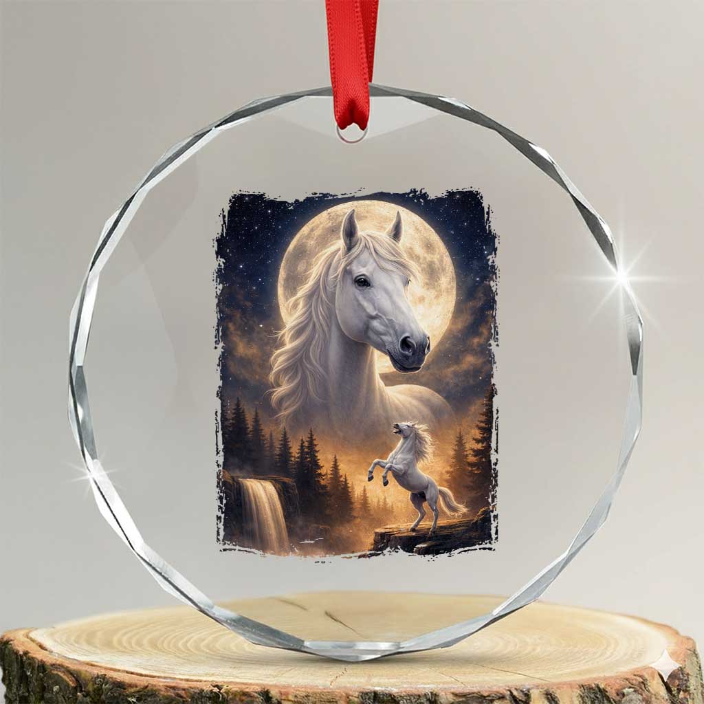 Horse Neighing To The Moon Crystal Glass Ornament Vintage 90s Animal Horse Lover Equestrian TS11 Transparent Glass 3'' Circle Print Your Wear