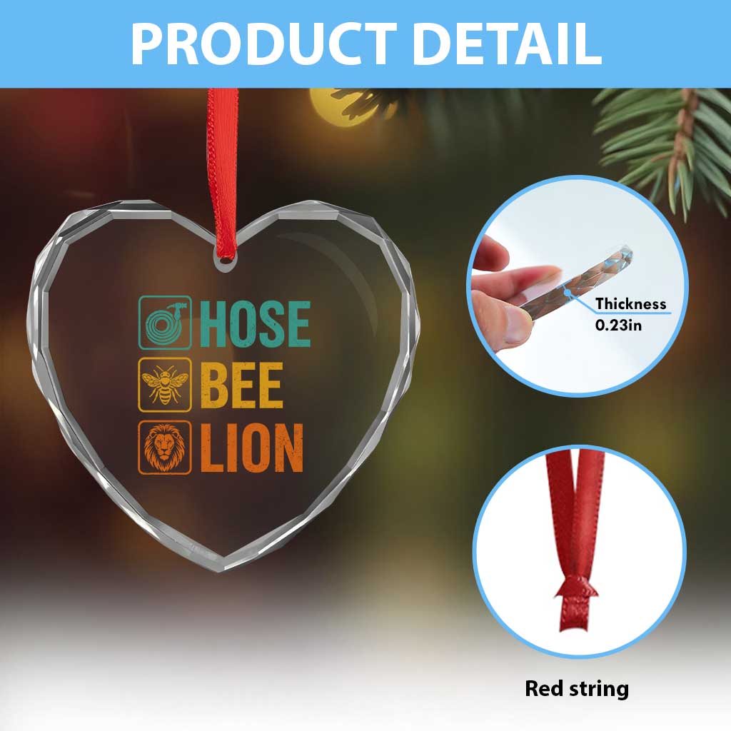 Hose Bee Lion Funny Meme Word Pun Retro Heart Crystal Glass Ornament