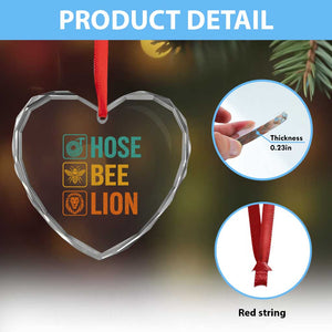 Hose Bee Lion Funny Meme Word Pun Retro Heart Crystal Glass Ornament
