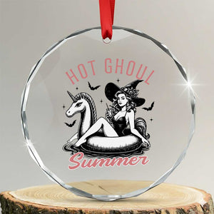 Hot Ghoul Summer Crystal Glass Ornament Retro Pin Up Witch Summerween Summer Beach Halloween Vibes TS02 Transparent Glass 3'' Circle Print Your Wear