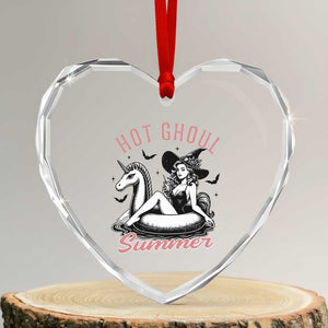 Hot Ghoul Summer Heart Crystal Glass Ornament Retro Pin Up Witch Summerween Summer Beach Halloween Vibes TS02 Transparent Glass 3'' Heart Print Your Wear