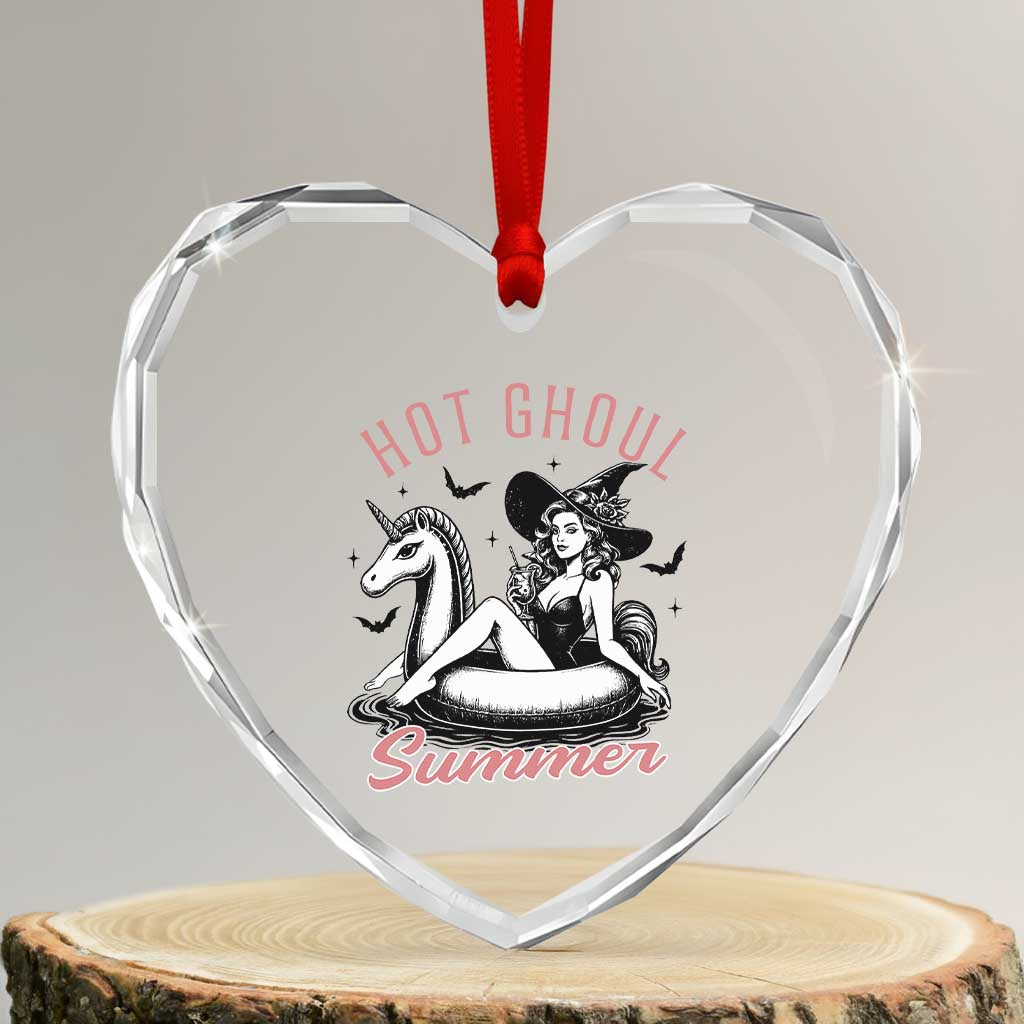 Hot Ghoul Summer Heart Crystal Glass Ornament Retro Pin Up Witch Summerween Summer Beach Halloween Vibes TS02 Transparent Glass 3'' Heart Print Your Wear